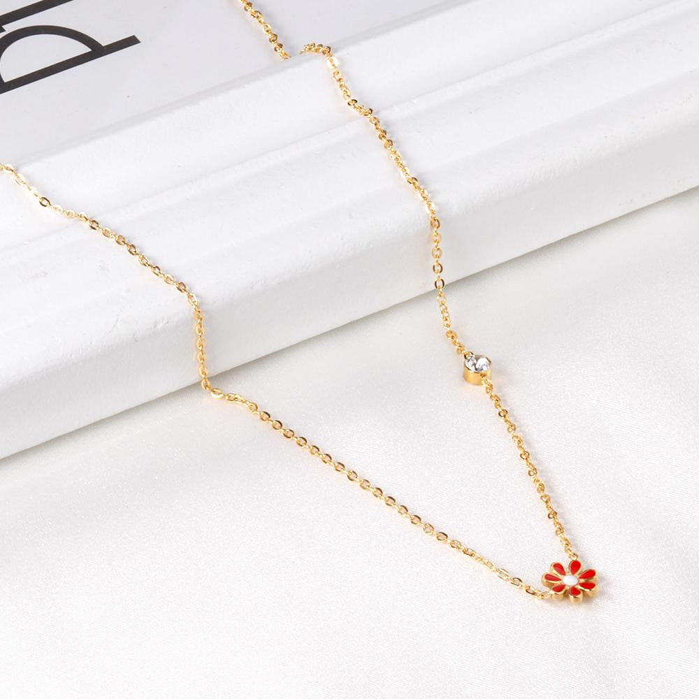 Korean Fashion Romantic Colorful Flower Pendant Stainless Steel Chain Necklace For Women Jewelry Parts bijoux femme