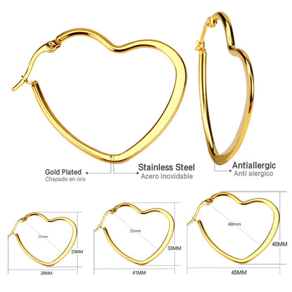 ASON Heart Shape Hoops Earrings Gold Color Size 25mm/35mm/45mm Stainless Steel Big Dangler Female Accessories Piercing