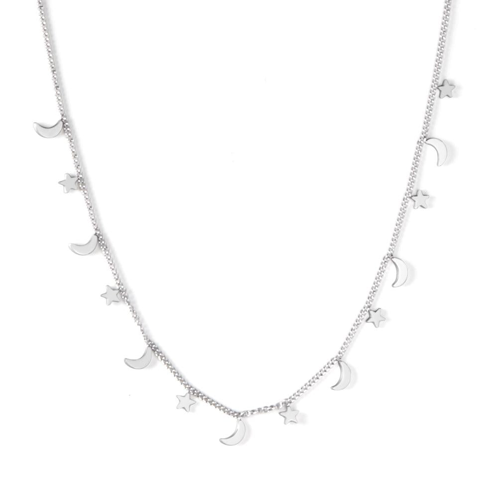 New Arrival Steel Color Moon And Star Pendant Necklace Female Jewelry Chains Necklaces Party Jewlley bijoux femme