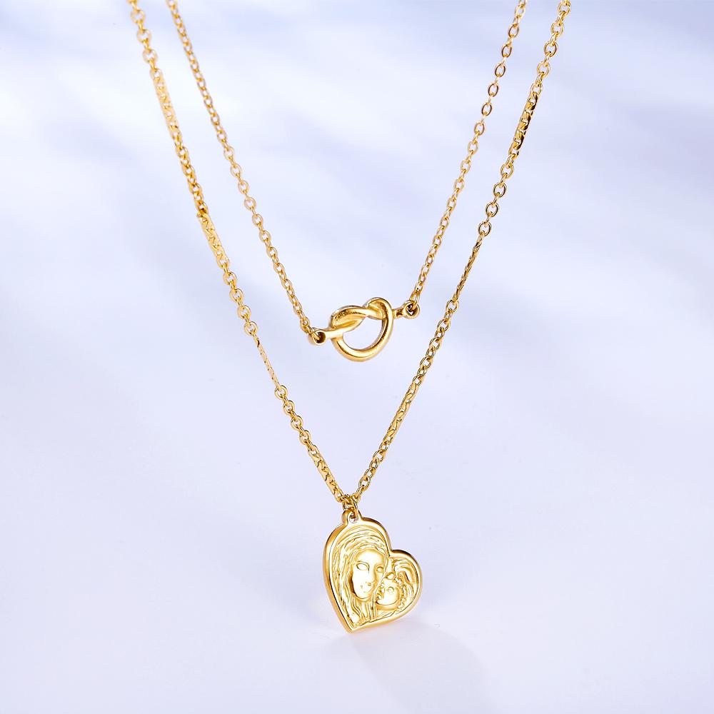 Stainless Steel Necklace For Women Romantic Style Gold Color Heart Pendant Necklace Wedding Layer Jewelry Party Gift