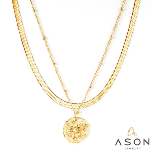 ASON Gold Color Multi-layer Flat Chains Round Stainless Steel Scorpion Pendant Necklace Women Fashion Jewelry Accessories