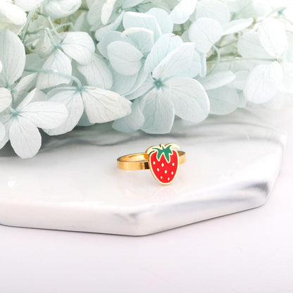 ASON Trendy Style Cute Strawberry Shape Circle Ring Gold Color Stainless Steel For Women Jewelry Accessory Daily Wear Patry