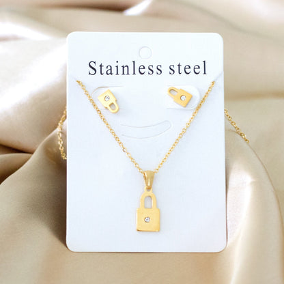 Dubai Wedding Jewelry Sets Stainless Steel Earings Lock Pendant Necklace Set For Women Girls Indian Jewelry Sets