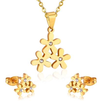Stainless Steel Jewelry Sets For Women Bridal Dubai Flower Crystal Earrings Necklace Jewellery Set Accessories
