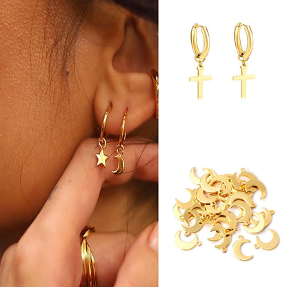 ASON 100Pcs/Lots Perforated Star Charm Moon Butterfly Heart  Flower Leaf Cross Pendant For DIY Necklace Bracelet Jewelry Making