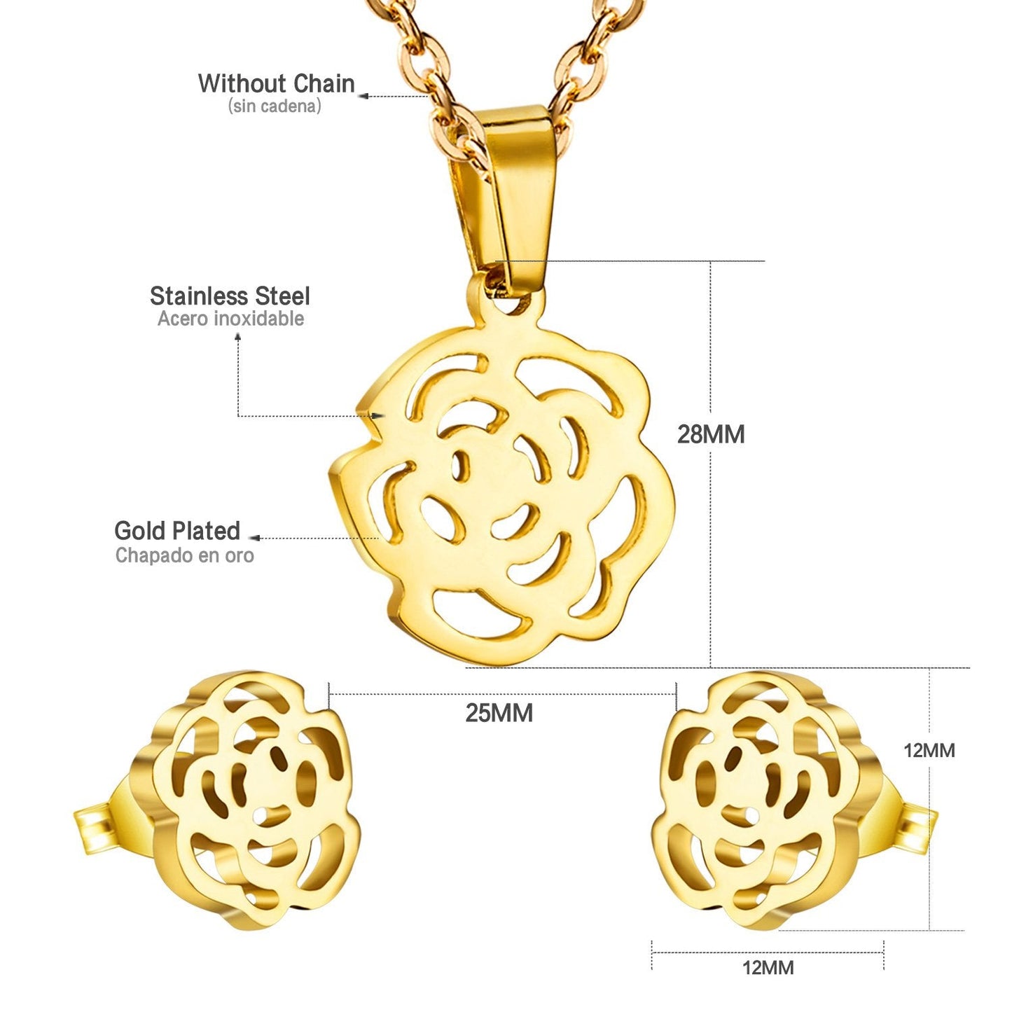 ASON Gold Color Accessories Classic Jewelry Flower Pendants Link Chains Necklace Earrings Jewelry Set For Women Wedding