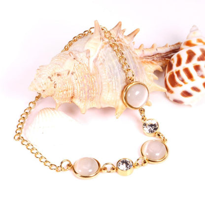 ASON Trendy Style Opals Shape With Cubic Zirconia Bracelets for Women Gold Stainless Steel 20cm Link Chain Bracelets