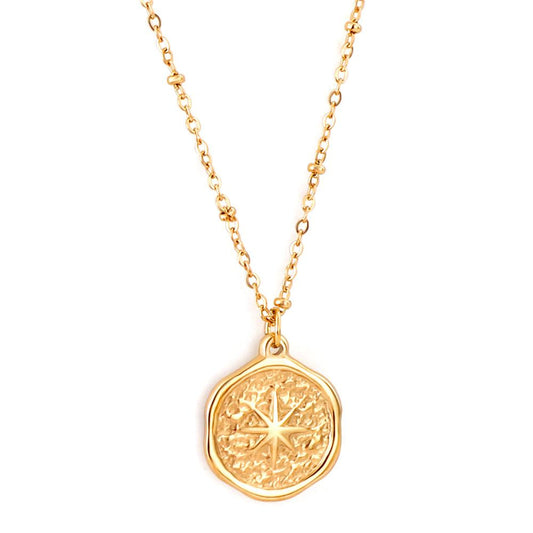 Wholesale Beads Chains Big Compass Charm Pendant Necklace Stainless Steel Gold Color Man Necklace Round Charms Hiphop Jewelry