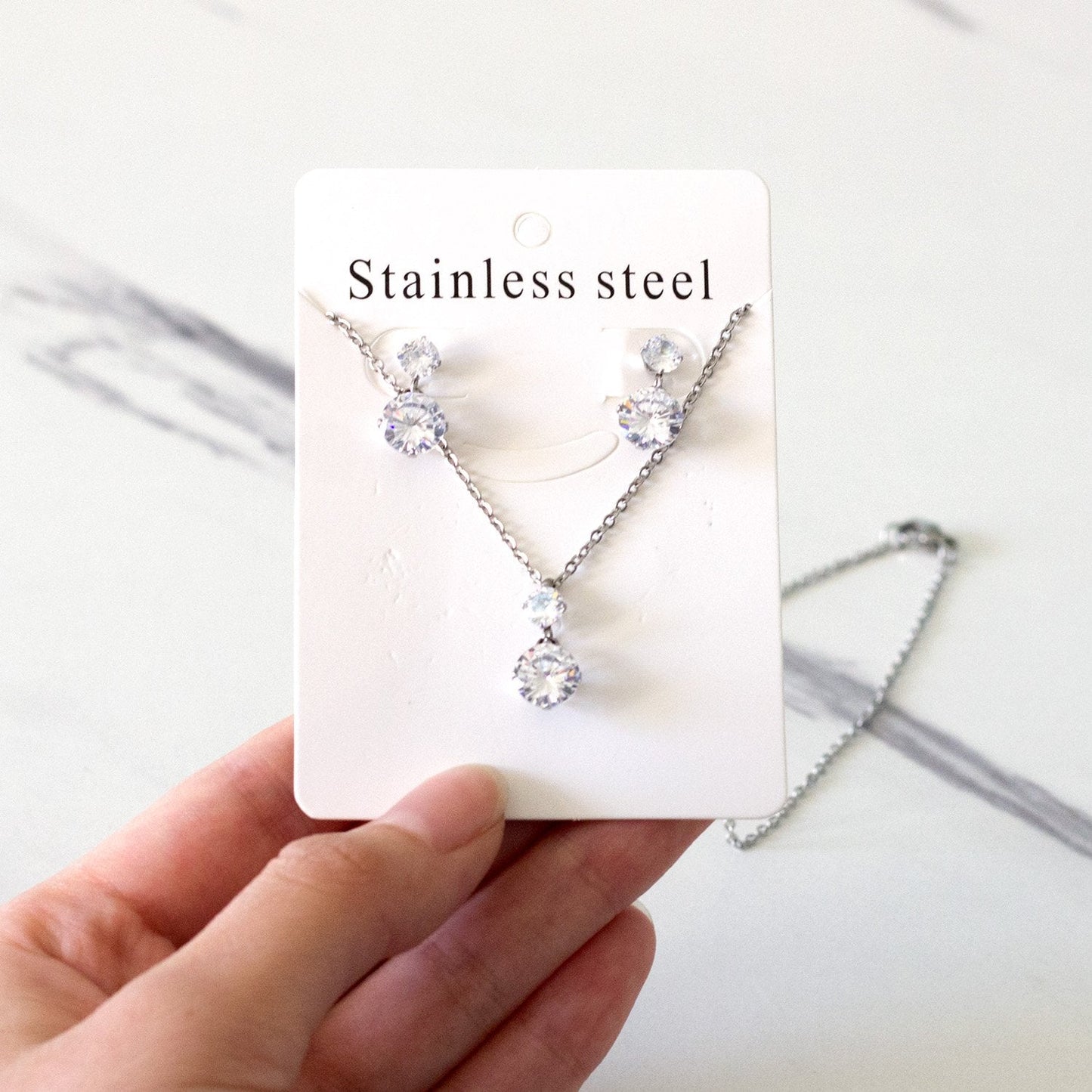 Stainless Steel Crystal Fashion Necklaces Earrings Jewelry Sets For Ladies Necklace Set Jewellry pendientes mujer