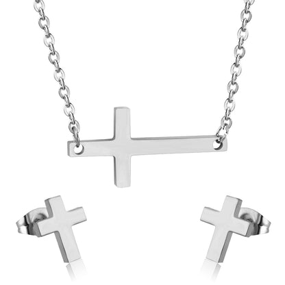 New Punk Jewelry Sets Stainless Steel Cross Necklace Gold Dubai Indian Earring Jewellery Sets For Women Accessories