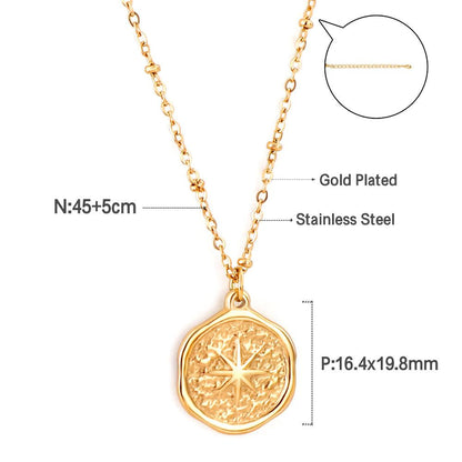 Wholesale Beads Chains Big Compass Charm Pendant Necklace Stainless Steel Gold Color Man Necklace Round Charms Hiphop Jewelry
