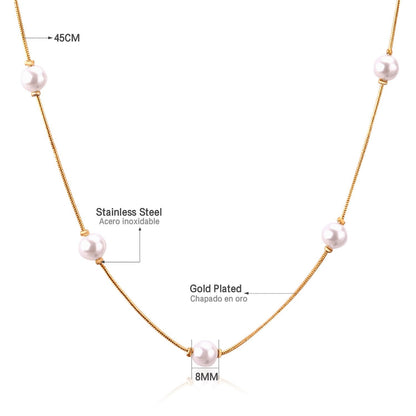 ASON White Black Round Imitation Pearl Pendant Necklace Gold Color Stainless Steel Snake Chain Jewelry Gift Party Chokers