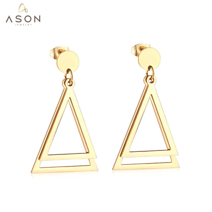 ASON Stainless Steel Stylish Geometric Dangle Earrings Gold Color Drop Earring for Women Accessory Fashion Jewelry Piercing