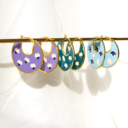 Unique Trendy Woman's Hoops Earrings Blue Acrylic Green Purple Earrings Hyperbole Jewelry Floral Circles Earrings