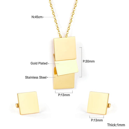 Rectangle Shape Trendy Necklaces Earrings Stainless Steel Jewelry Set Gold/Silver Color For Woman Valentine Gifts