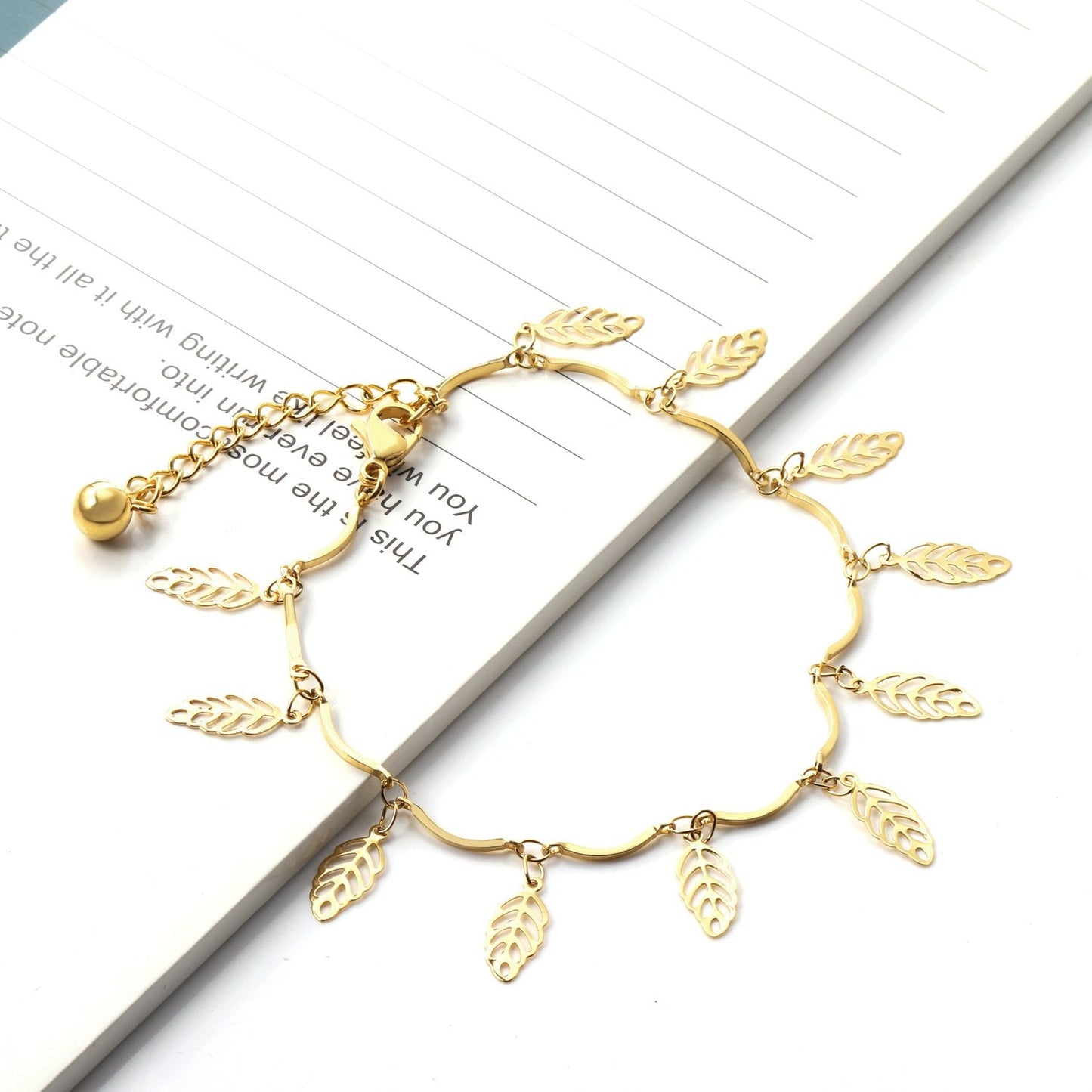 ASON Stylish 316L Stainless Steel Barefoot Chain Gold Color Leaves Anklet for Women Gift Foot Chain Accessories Jewelry