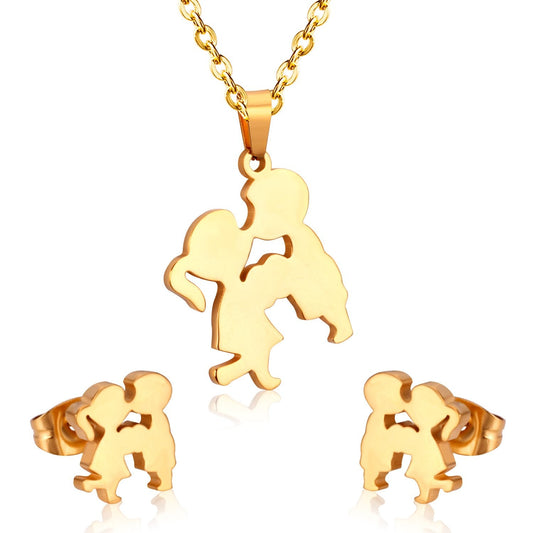 Romantic Lovely Boy Girl Kiss Necklace Earrings For Women Jewelry Sets Gift Dubai Jewellery set