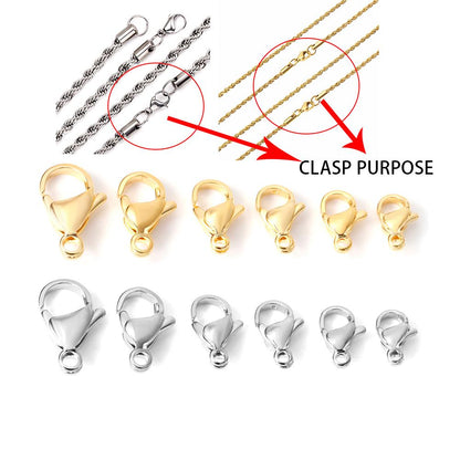 ASON 100Pcs/Lot Gold/Silver Color Stainless Steel Lobster Clasp Hooks Necklace Bracelet Accessories For Jewelry Making Supplies