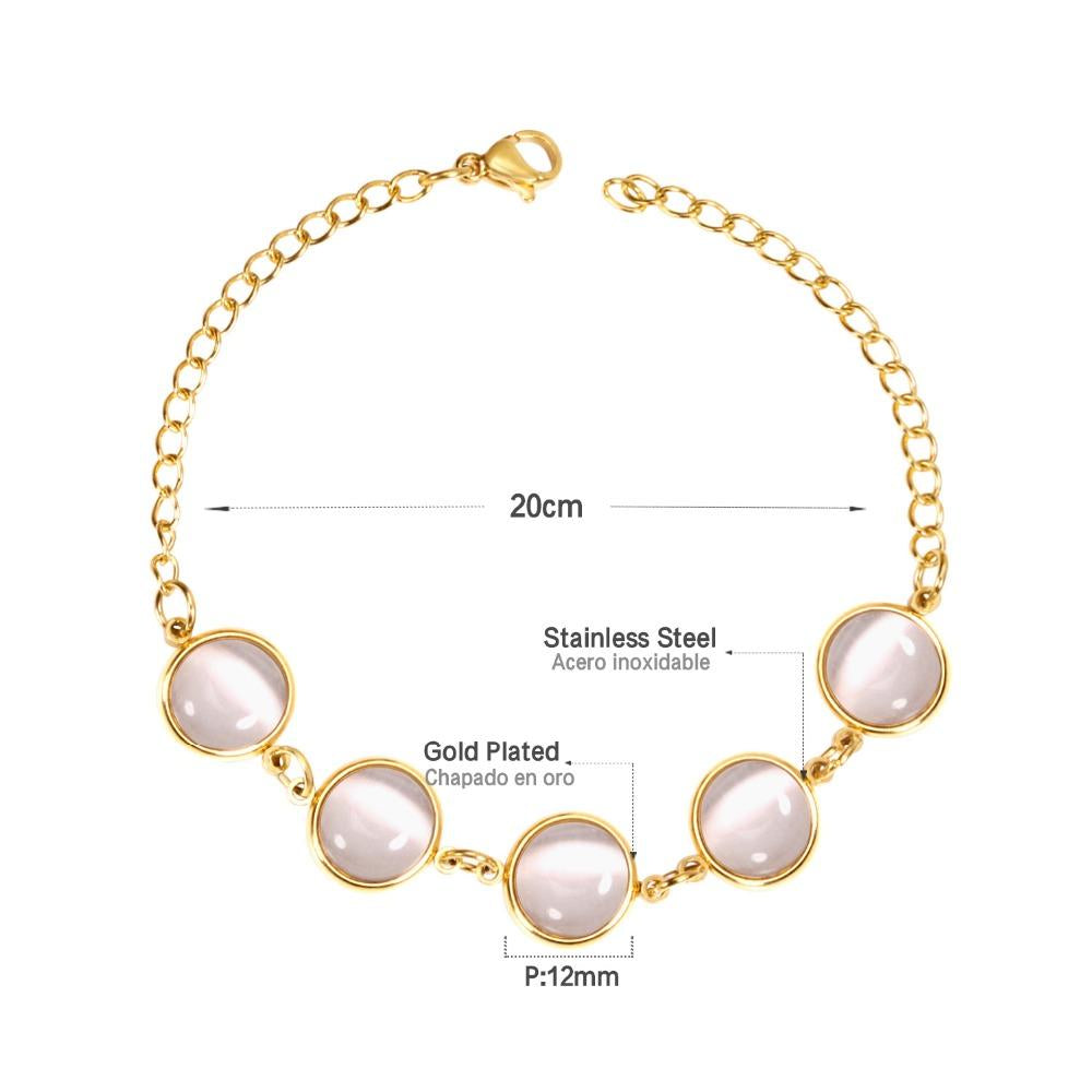 ASON Trendy Opals 20cm Chain Bracelet Bangle Gold Color Stainless Steel for Women Accessories Jewelry Mujer Daily Wear