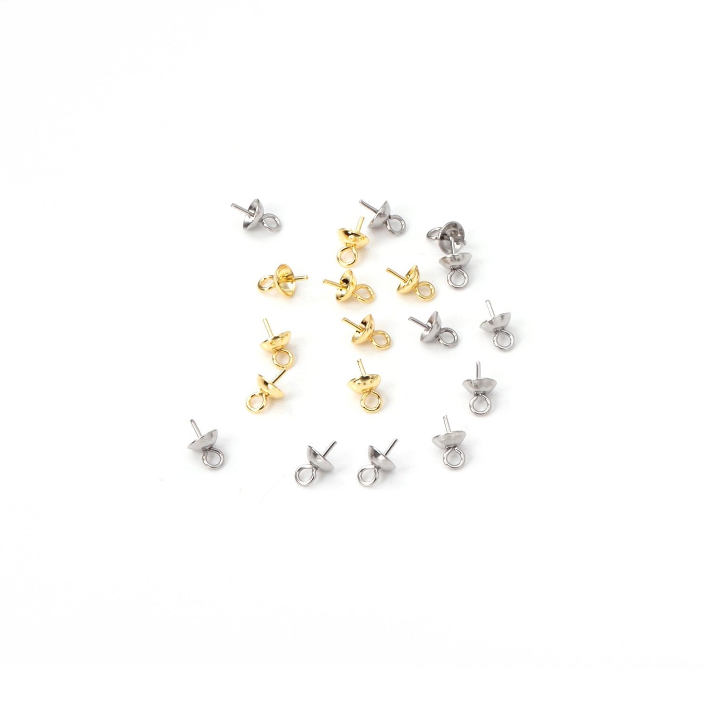 ASON 100 pcs/lot Gold/Silver Stainless Steel Bowl Pin Tray Earrings, Pearl Earring Base, For DIY Necklace Jewelry Charm Making