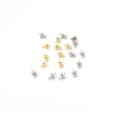 ASON 100 pcs/lot Gold/Silver Stainless Steel Bowl Pin Tray Earrings, Pearl Earring Base, For DIY Necklace Jewelry Charm Making