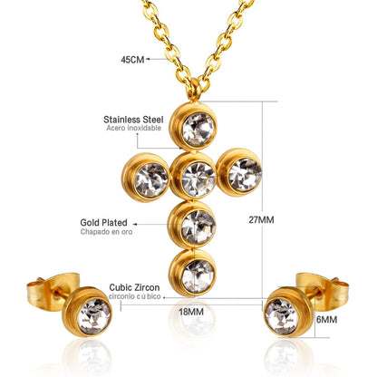 Jewelry Set Women Cross AAA Crystal Pendant Chain Necklace Stainless Steel Dubai African Jewelry Sets Christmas