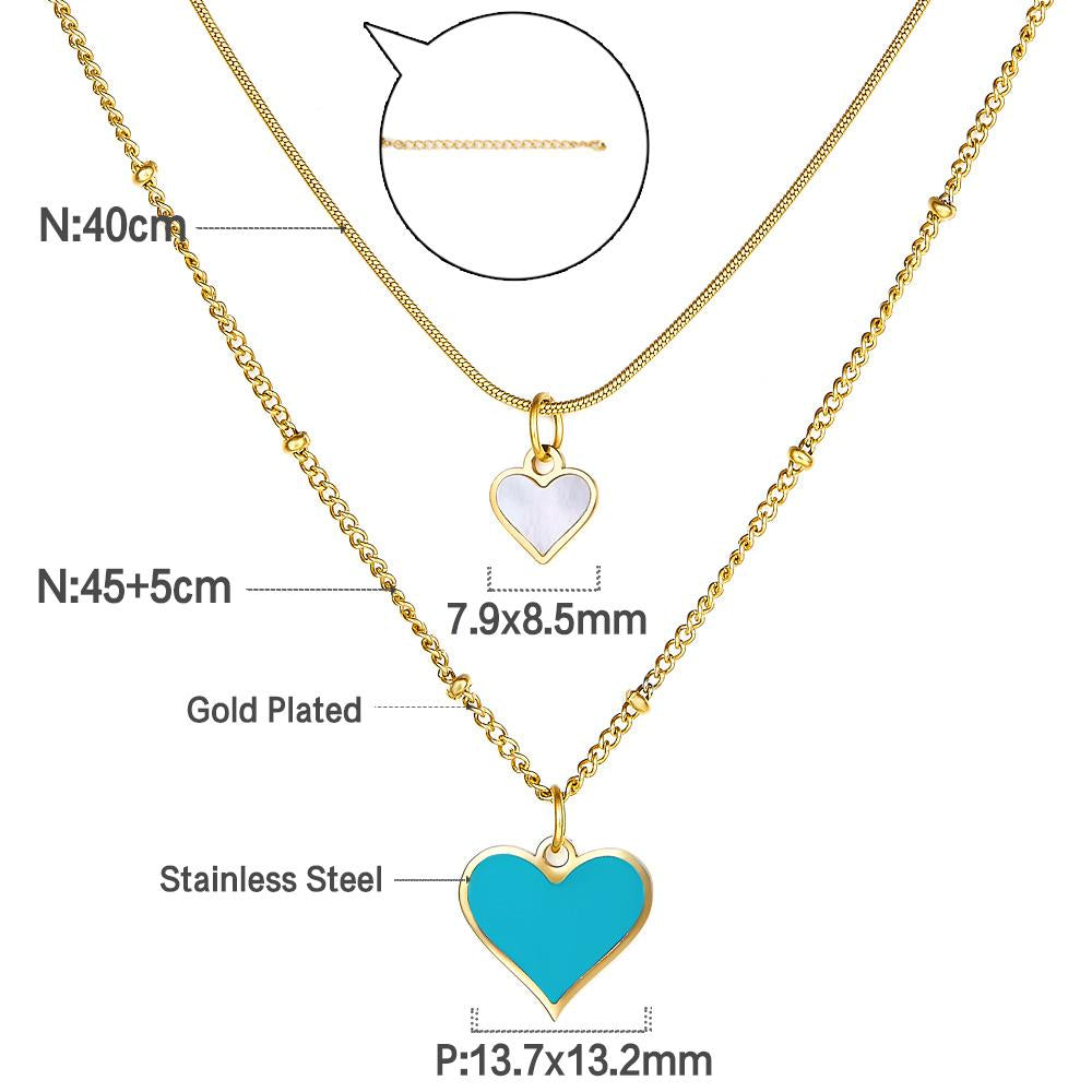Romantic Heart Pendant Necklaces For Girls Fashion Party Jewellry Couple Necklace Gift Stainless Steel Layer Choker