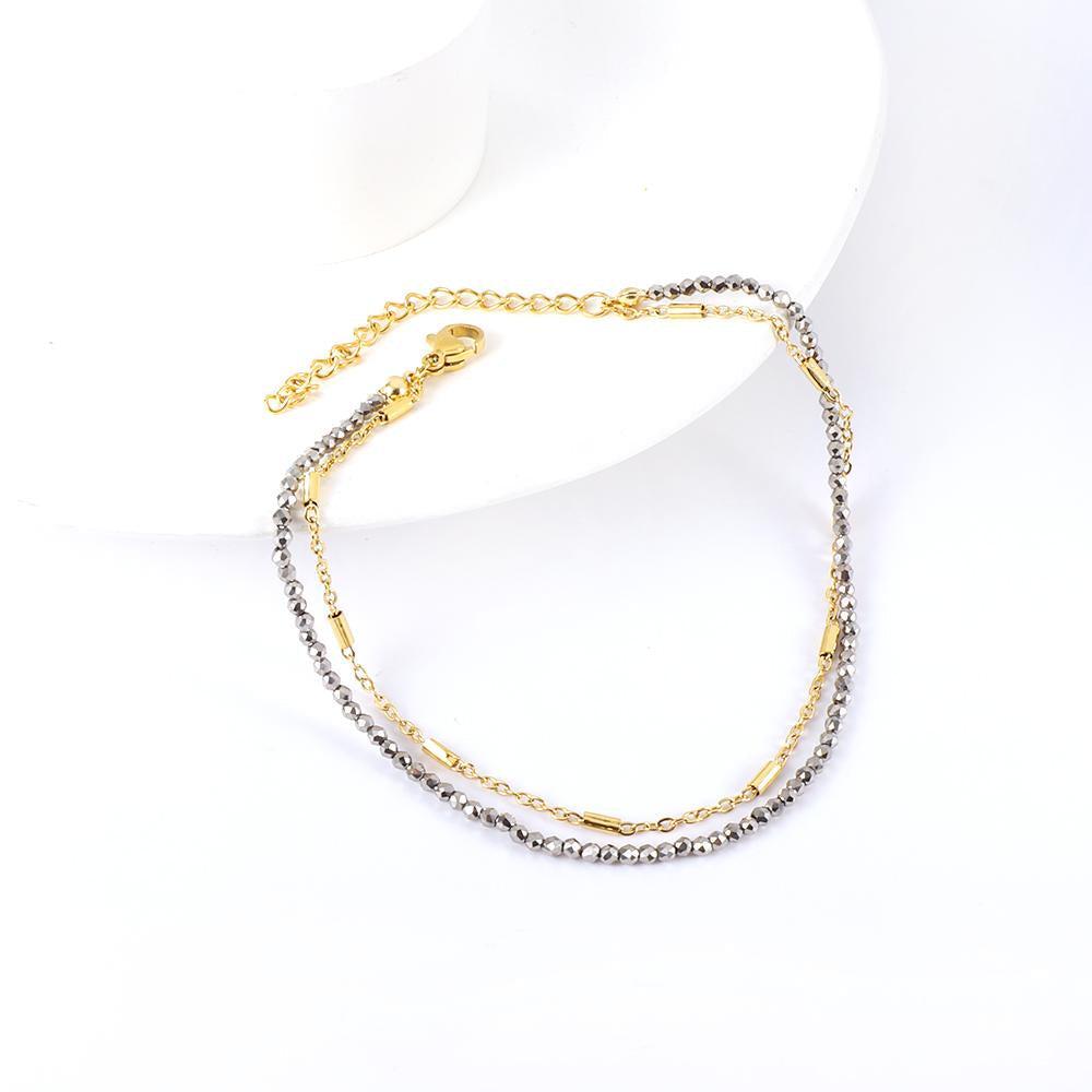 ASON Trendy Carbon Black Beads Accessories Multi-layer Chains Anklets Gold Color Stainless Steel For Women Jewelry Boho