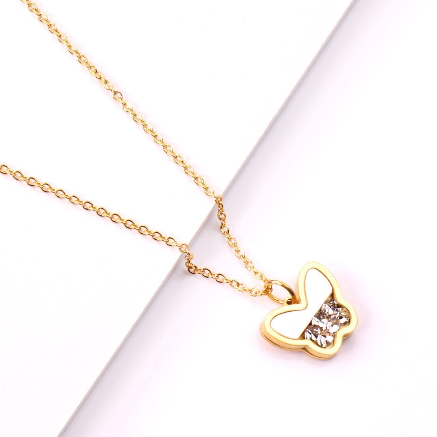 Butterfly CZ Shell Pendants Necklaces Women Gold Stainless Steel Link Chains Choker Necklace collares colar collier
