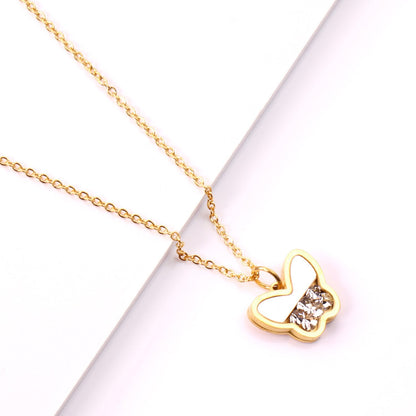Butterfly CZ Shell Pendants Necklaces Women Gold Stainless Steel Link Chains Choker Necklace collares colar collier