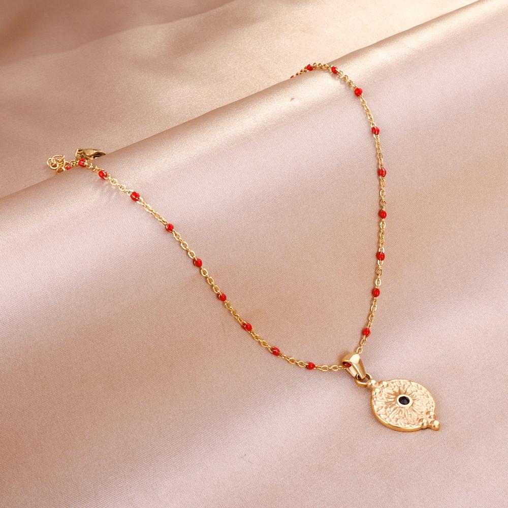 Red Beads Chain Bohemia Collier For Goth Choker For Woman Vintage Pendant Necklace Female Stainless Steel Jewelry