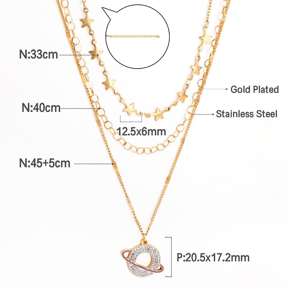 Planet Design With Shiny AAA Zirconia Triple Three Layer Pendant Necklace With Stars Collier Mix Trendy Jewelry 90S