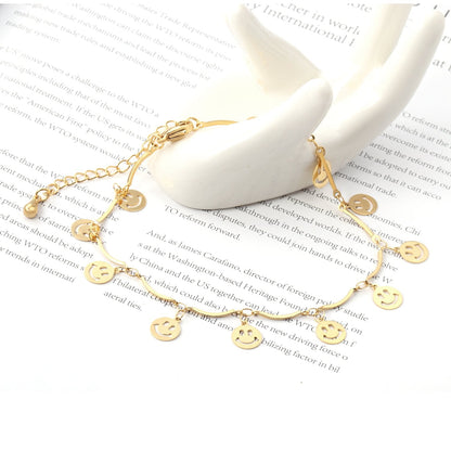 ASON Sweet Barefoot Smiley Face Anklet Chain Stainless Steel Gold Color for Women Gift Foot Chain Accessories Jewelry