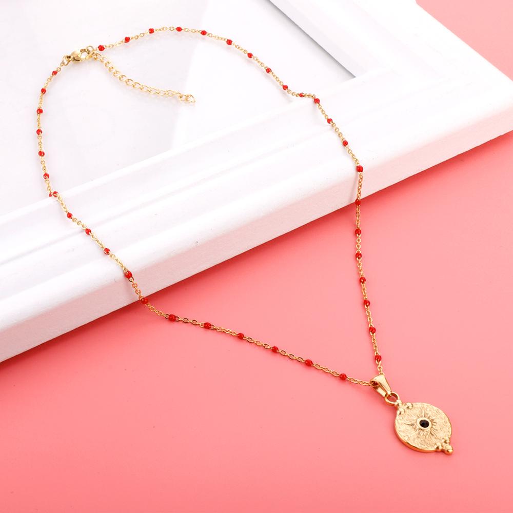 Red Beads Chain Bohemia Collier For Goth Choker For Woman Vintage Pendant Necklace Female Stainless Steel Jewelry