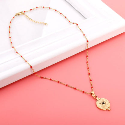 Red Beads Chain Bohemia Collier For Goth Choker For Woman Vintage Pendant Necklace Female Stainless Steel Jewelry