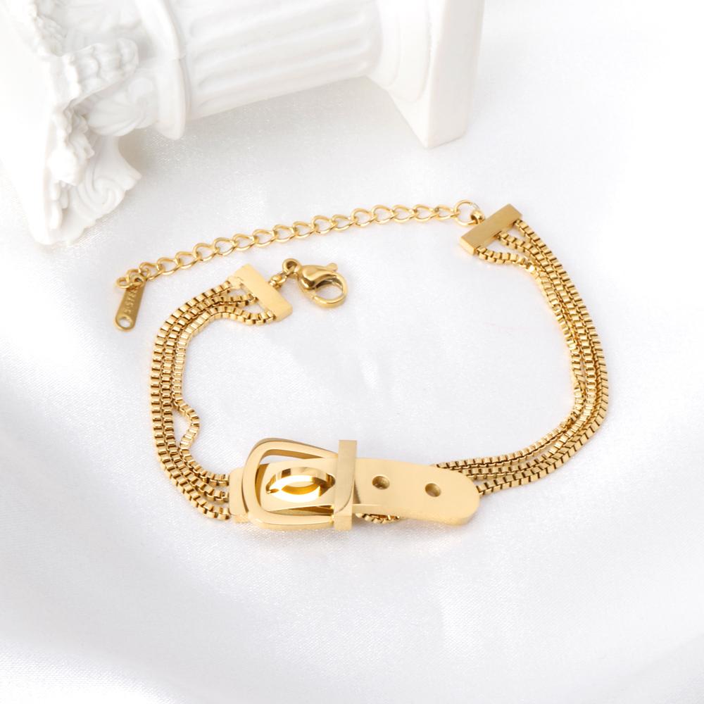 ASON Gold Color Fashion Bracelet 316L Stainless Steel Bangle 16+3cm Extender for Women Men Jewelry Accessories