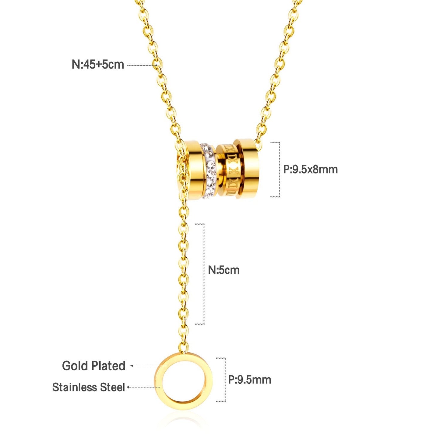 Zircon Round Pendant Stainless Steel Link Chains Necklace For Women Choker Collars Accessories Tassel Jewelry