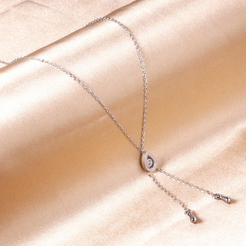 ASON Silver Color Water Drop Pendant Necklace 316L Stainless Steel with Cubic Zirconia for Women Gift Jewelry Accessory