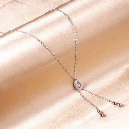 ASON Silver Color Water Drop Pendant Necklace 316L Stainless Steel with Cubic Zirconia for Women Gift Jewelry Accessory
