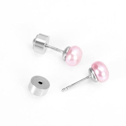 ASON White/Pink Color Freshwater Pearl Piercing Stud Earrings Silver Color Stainless Steel For Girl Women Wholesale Gift