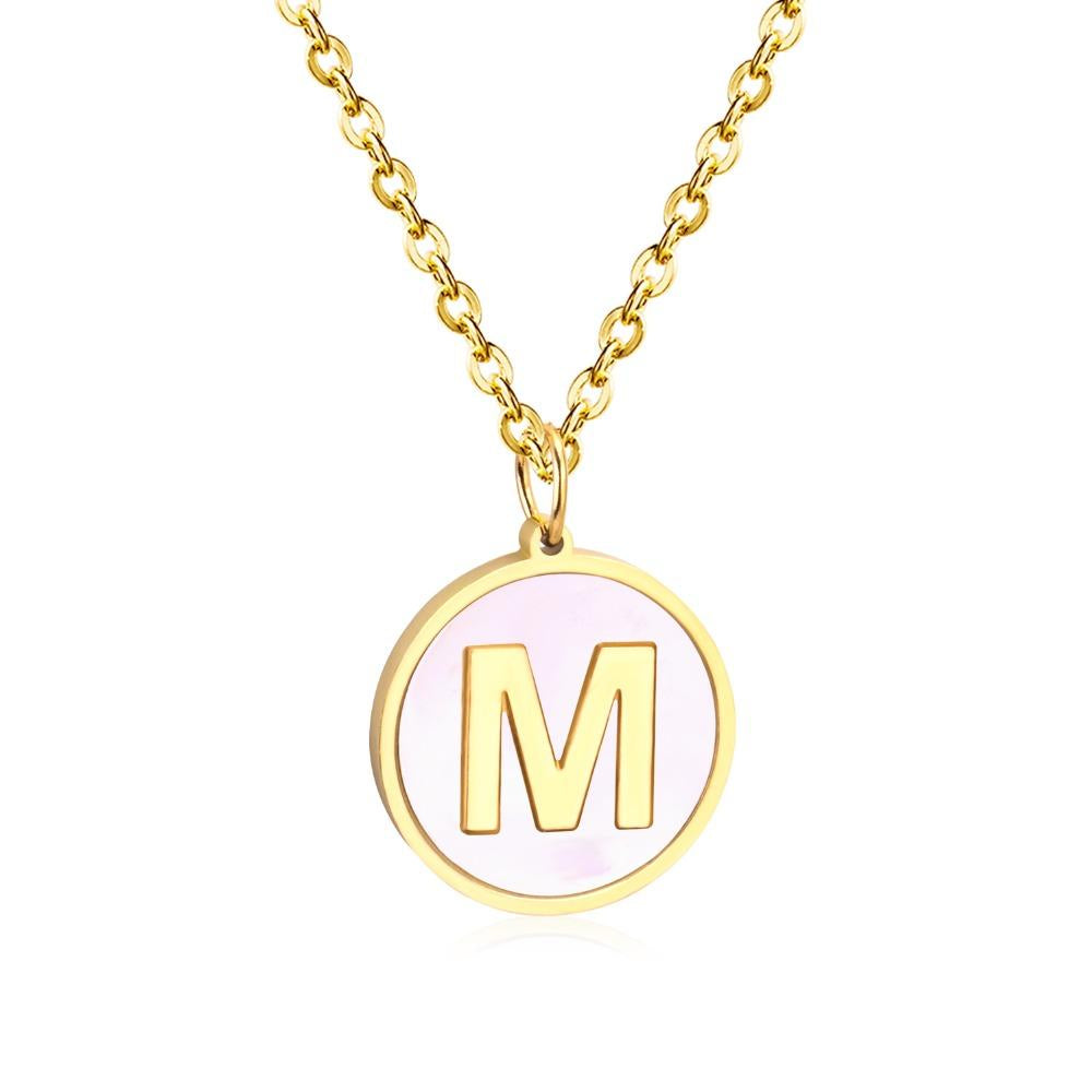 Stainless Steel Round Initial Pendant Necklace Gold Color 26 A-Z Letter Necklaces For Female Party Friend Wholesale