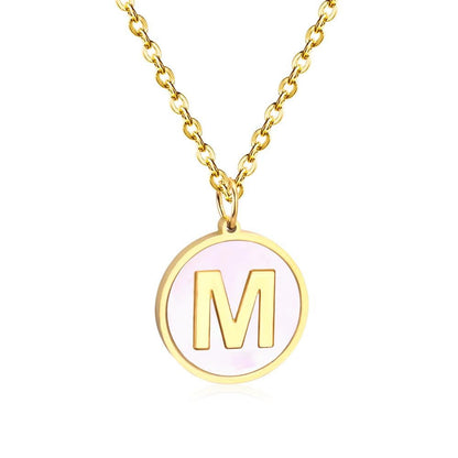 Stainless Steel Round Initial Pendant Necklace Gold Color 26 A-Z Letter Necklaces For Female Party Friend Wholesale