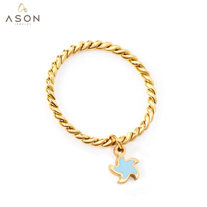 ASON Fashion Star Charm Ring 316L Stainless Steel Gold Color Rings Fashion Jewelry for Women Party Gift Accessories