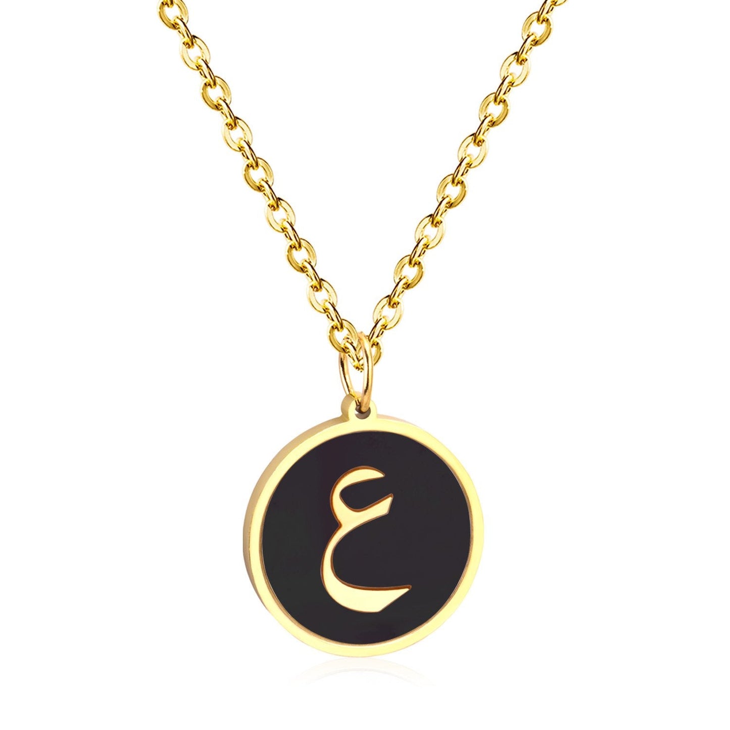 ASON White/Black Shell Gold Color Initial Letter Fashion Pendant Necklace Stainless Steel Alphabet Chain for Gift Chokers
