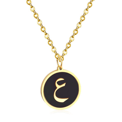 ASON White/Black Shell Gold Color Initial Letter Fashion Pendant Necklace Stainless Steel Alphabet Chain for Gift Chokers