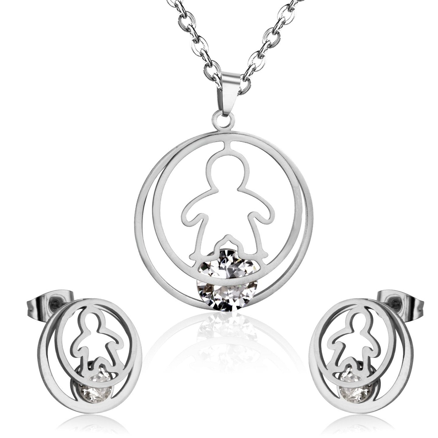 Fashion Gold Necklace Earring Jewellery Set Stainless SteelCrystal Wedding Bridal Dubai Jewelry Set For Girl Women