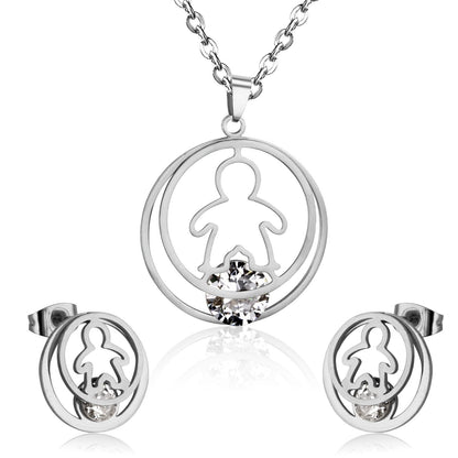 Fashion Gold Necklace Earring Jewellery Set Stainless SteelCrystal Wedding Bridal Dubai Jewelry Set For Girl Women