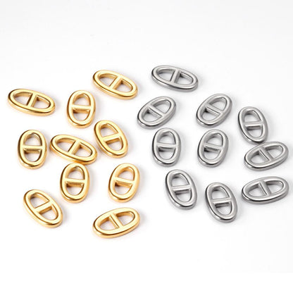 ASON 5Pcs/Lot Gold/Silver Color Stainless Steel Oval Two Holes Charms For Women Men Necklace Bracelet Anklet DIY Jewelry Making
