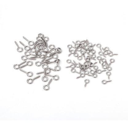 ASON 100pcs/Lot Stainless Steel Small Screw Eye Pin Mini Eyelets Threaded Hook for DIY Jewelry Making Beads Pendant Supplies