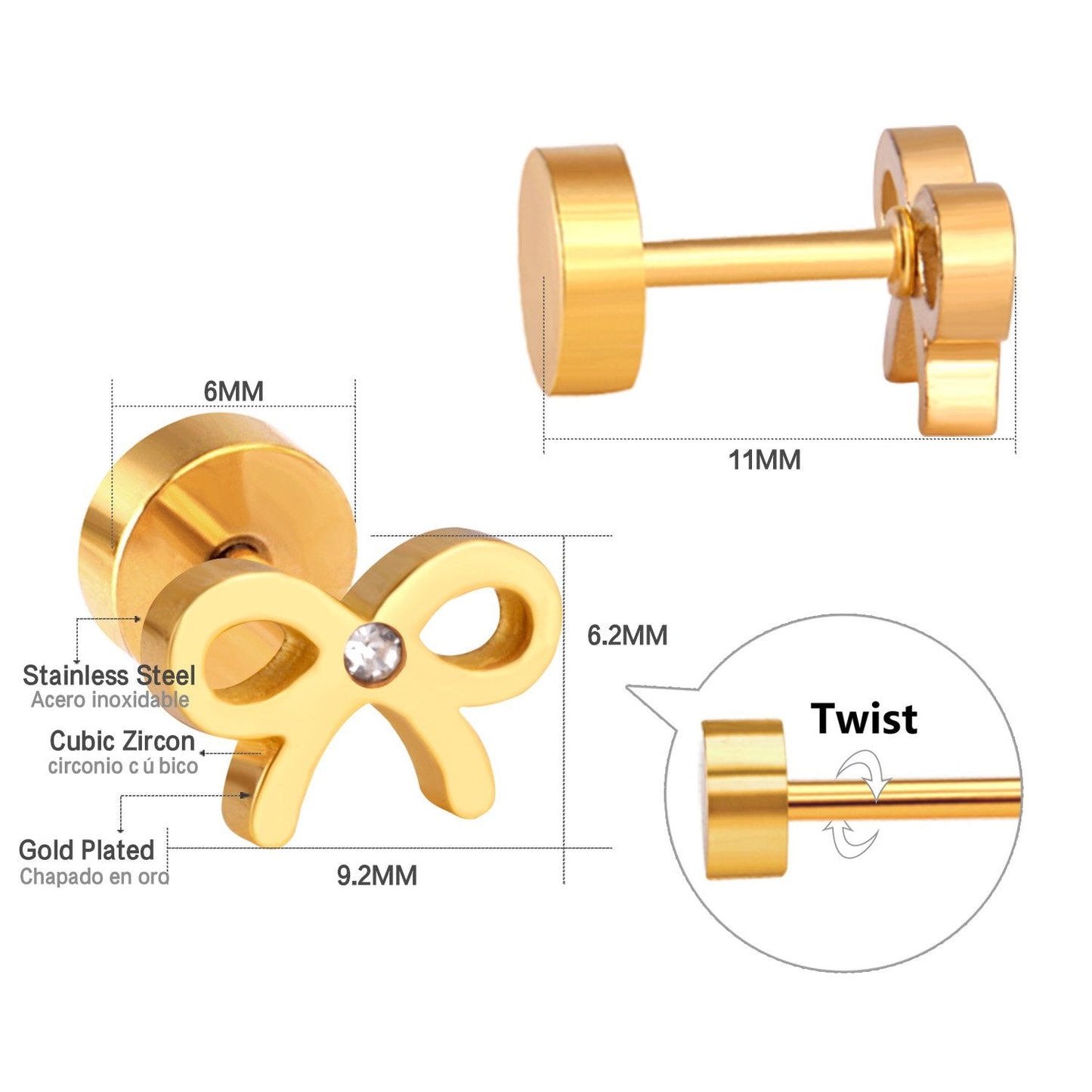 ASON Girl Jewelry Bow-knot Shape Crystal Stud Earrings Wholesale Stainless Steel Anti-allergy Earring Fashion Jewelry Party